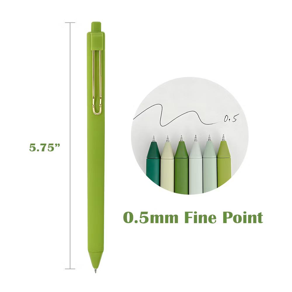 Retractable Black Ink Gel Pens, 0.5mm Fine Point, Black ink, Set of 6 - Image 2
