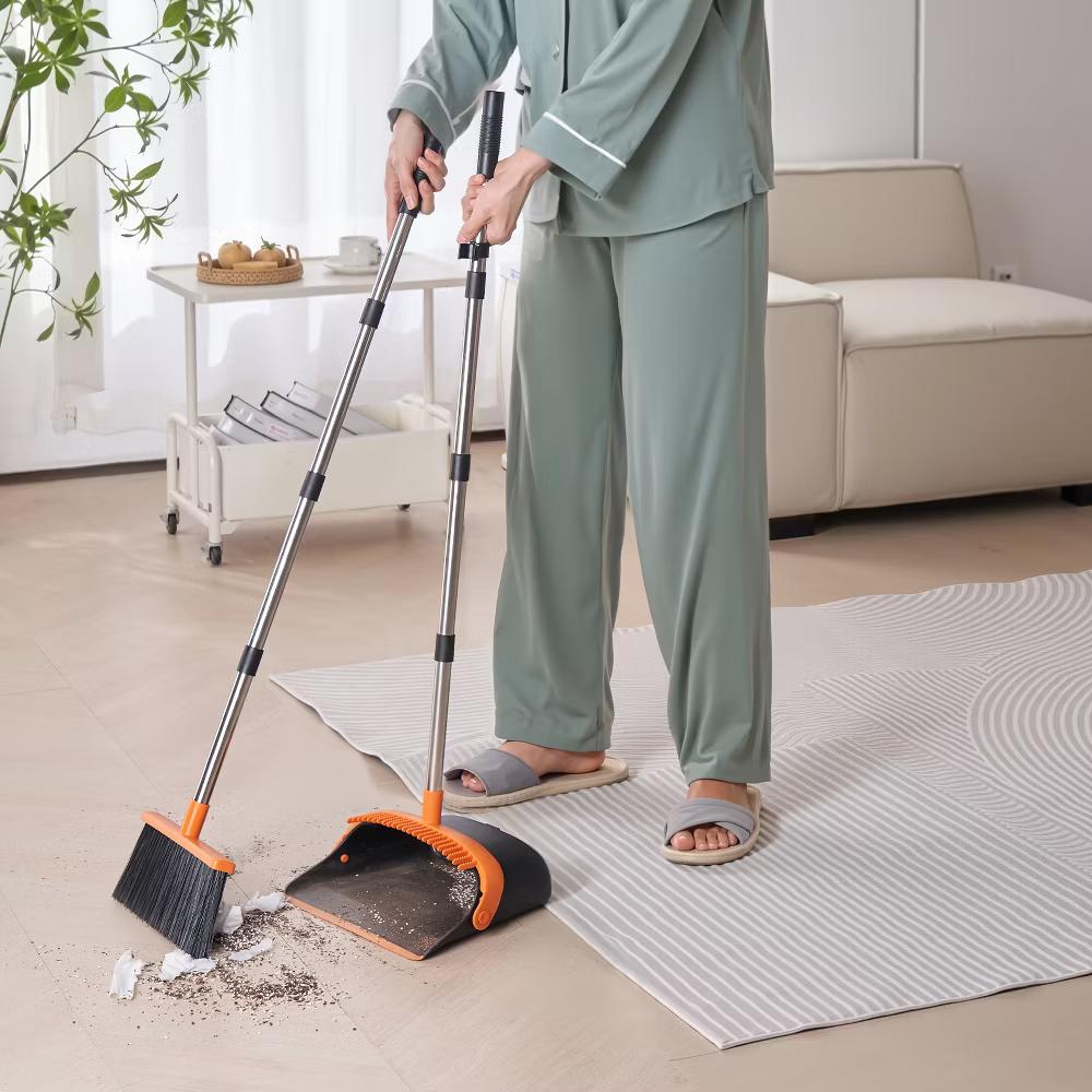 VEVOR Broom and Dustpan Set, Heavy Duty Dustpan and Broom Combo with Self-Cleaning Teeth, Metal Upright Standing Dust Pan with Long Handle, Black - Image 4