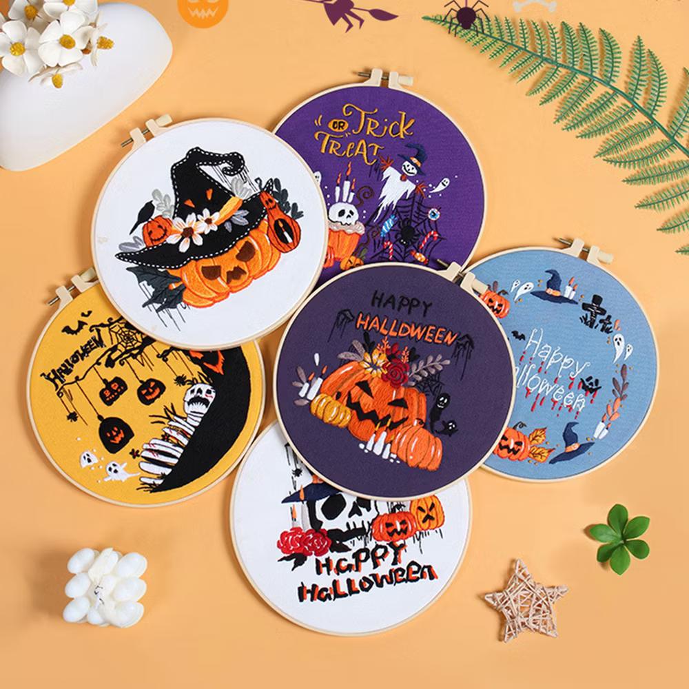 Embroidery Starter Kit for Beginners, Halloween Stamped Cross Stitch Kits, Stitch Learning DIY Kit with Embroidery Patterns for Beginners, Halloween - Image 4