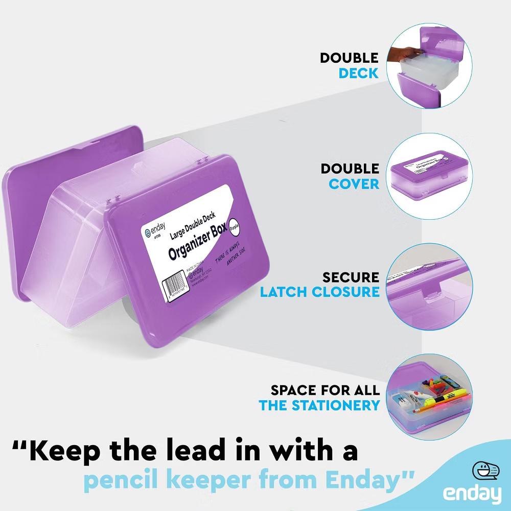 Large Capacity Double Deck Pencil Box - Plastic With 12 Compartments, Snap-Tight Lid, Hard Case Storage Organizer - Image 35