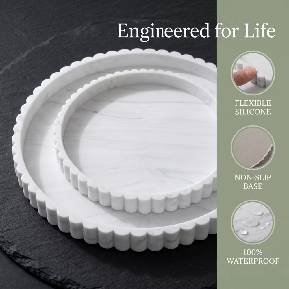 2Pc Round Silicone Vanity Tray Set Decorative Catchall Organizer for Bathroom Countertop Perfume White - Image 59