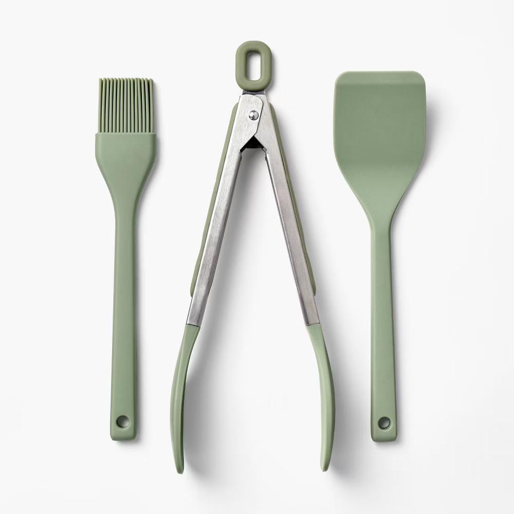 3pc Silicone Mini Turner Basting Brush and Tongs Set - Image 12