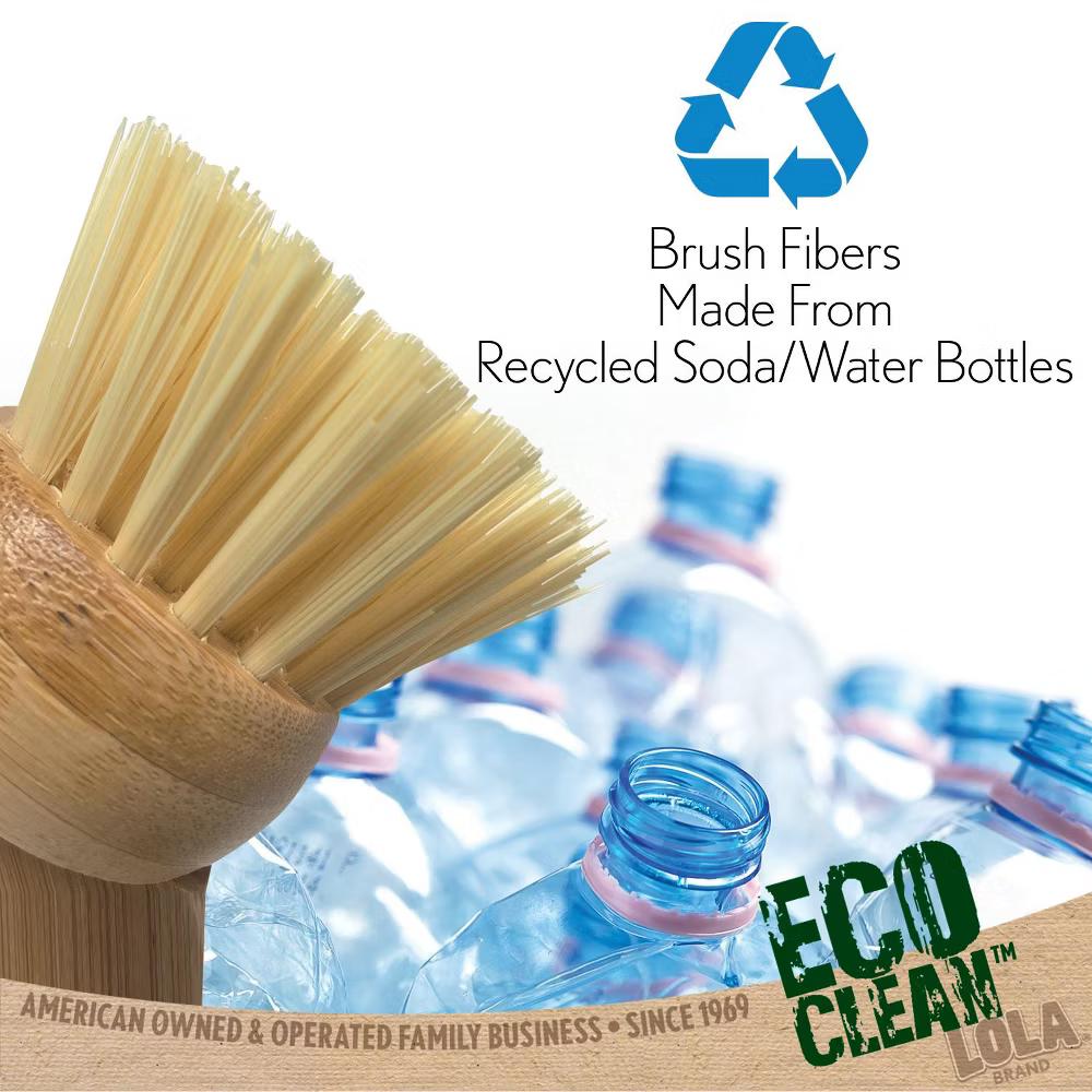 Eco Clean Bamboo Dish Brush, 6 Pack, Multi Purpose, Sustainable Ergonomic Renewable Bamboo Handle, Fibers are Recycled Soda/Water Bottles - Image 4