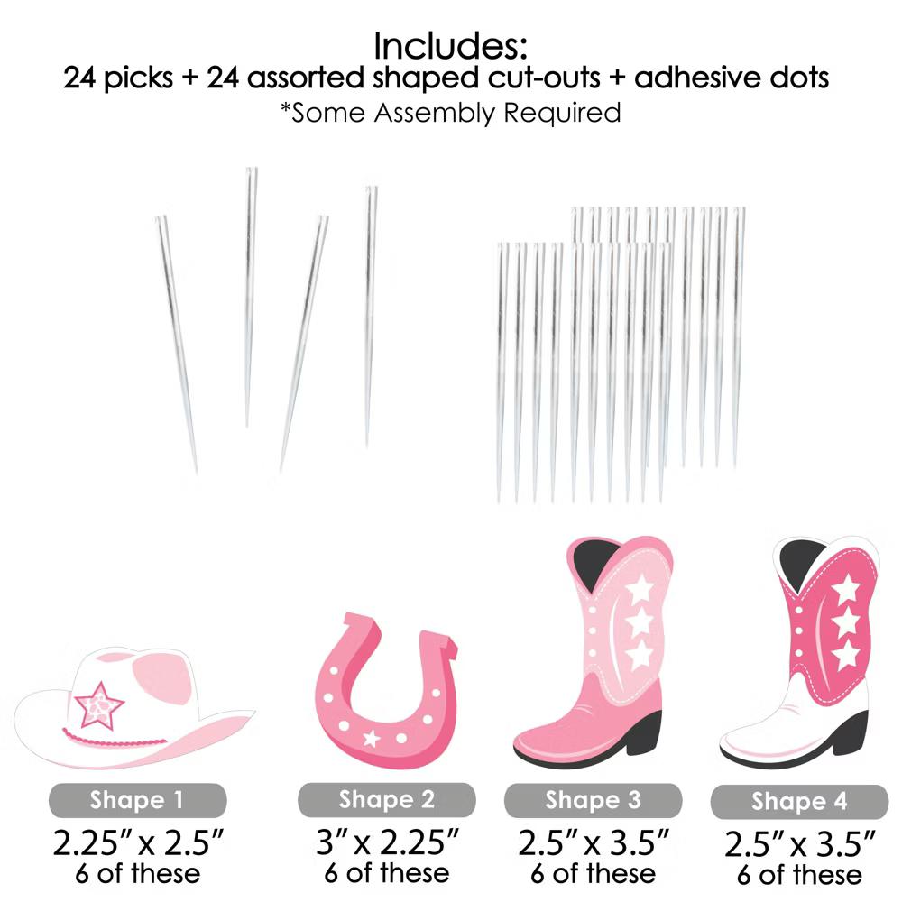 Rodeo Cowgirl - Dessert Cupcake Toppers - Pink Western Party Clear Treat Picks - Set of 24 - Image 5