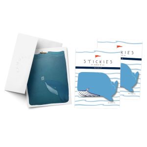 Whale Stickies 3" 3" 50-Sheet Sticky Notes (2-Pack) & Love Note Whale Greeting Card Combo by Ramus & Co