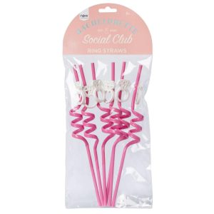 NPW 6ct Bachelorette Sparkle Ring Straws Party Favors White