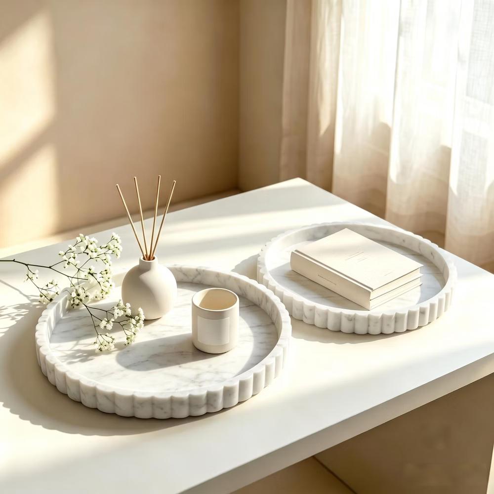 2Pc Round Silicone Vanity Tray Set Decorative Catchall Organizer for Bathroom Countertop Perfume White - Image 60