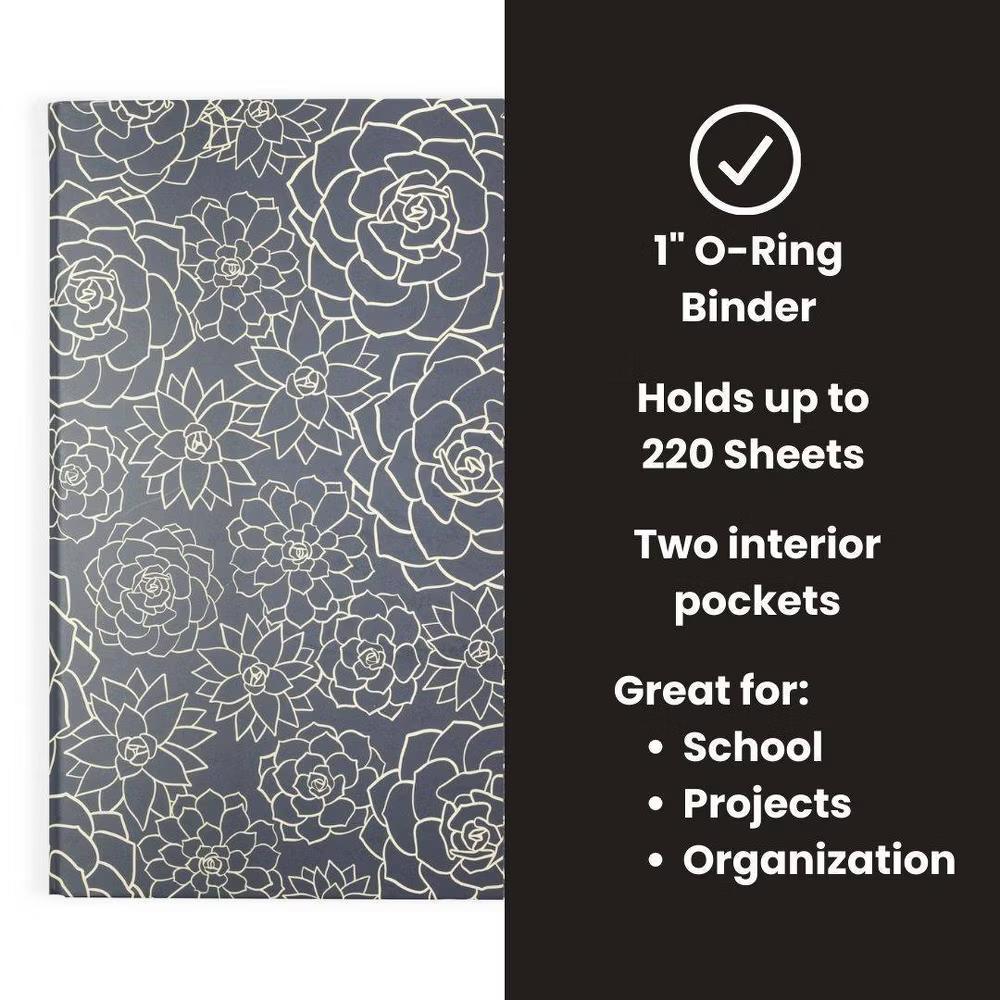 Evolve 1" O-Ring Binder - 220 Sheet Capacity, Navy Succulents Design - Image 2