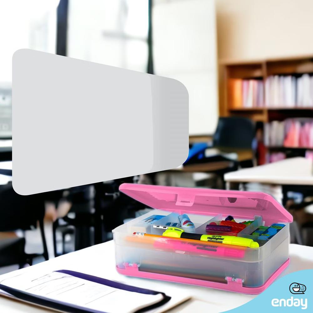 Large Capacity Double Deck Pencil Box - Plastic With 12 Compartments, Snap-Tight Lid, Hard Case Storage Organizer - Image 6
