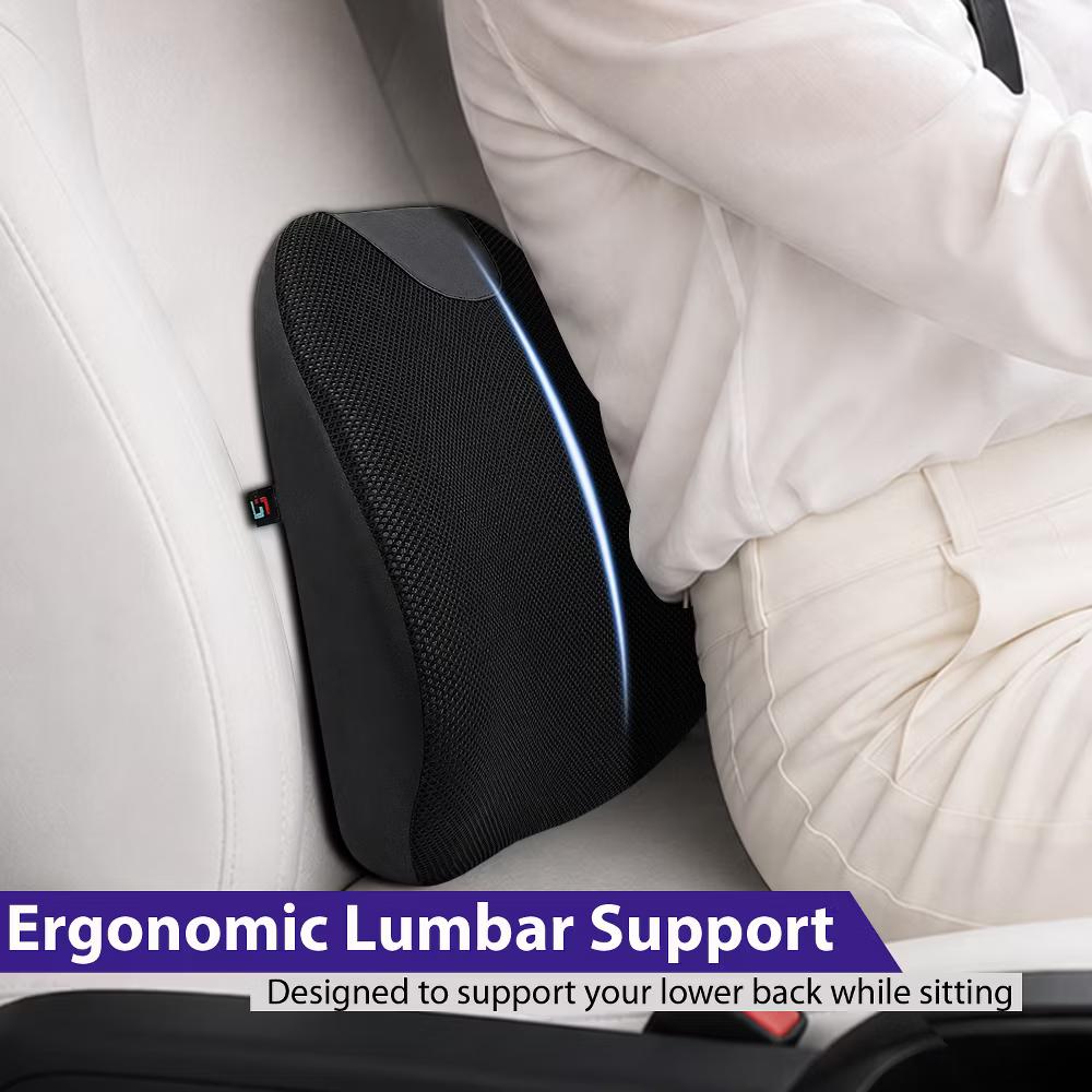 Lumbar Support Pillow for Office Chair Gaming Chair, 14" Memory Foam Back Support Cushion, Ergonomic Lumbar Support for Car, Black - Image 3