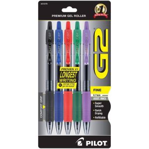 5pk G2 Gel Pens Fine Point 0.7mm Multicolored Ink