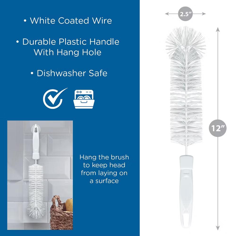 Bottle Brush Cleaner, Durable Fiber Bristles Around Twisted Wire with Gripper Handle & Storage Hang Hole, Dishwasher Safe