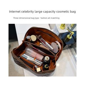 Checkered Makeup Bag, Large Capacity Cosmetic Bag with Handle, Portable Waterproof Travel Toiletry Organizer for Women