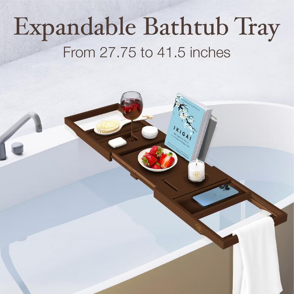 Luxury Bamboo Bathtub Tray Caddy - Brown Expandable and Foldable Non-Slip Bath Caddy with Book, Tablet, Wine Glass Holder - Unique Gift for Her or Him - Image 12