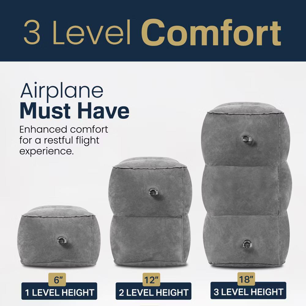 Inflatable Airplane Foot Rest with Pump & Carry Bag, 3-Height Travel Footrest for Kids, Toddlers, Office, Car & Train - Image 3