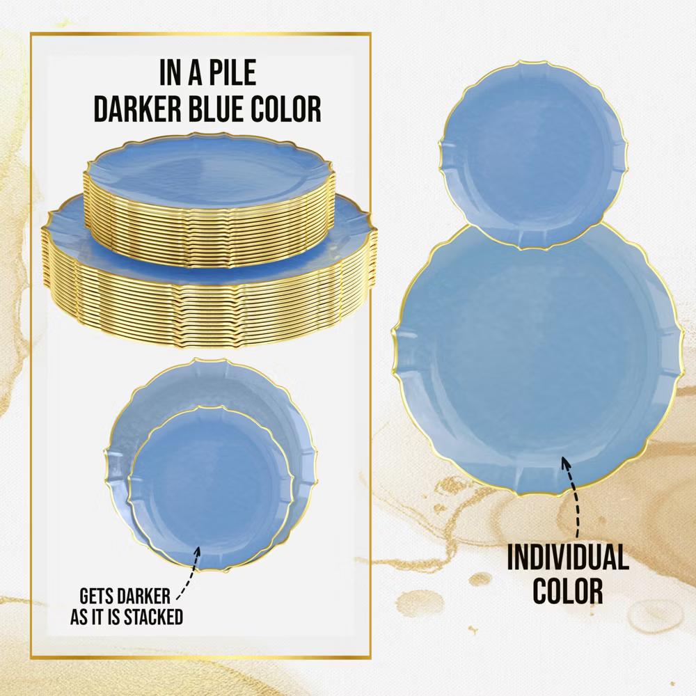 Trendables 40 Pieces Plastic Disposable Wedding Plates Set - 20 7.5" & 20 10" Thin & DelicateTinted Petals Plates with Rim - Image 48