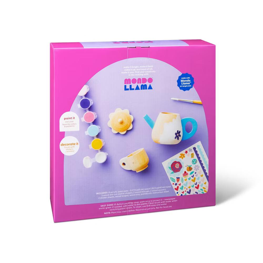 Paint-Your-Own Wood Tea Set Kit - Custom Tea Sets for 4 Year Olds, Includes Paint & Stickers - Image 3