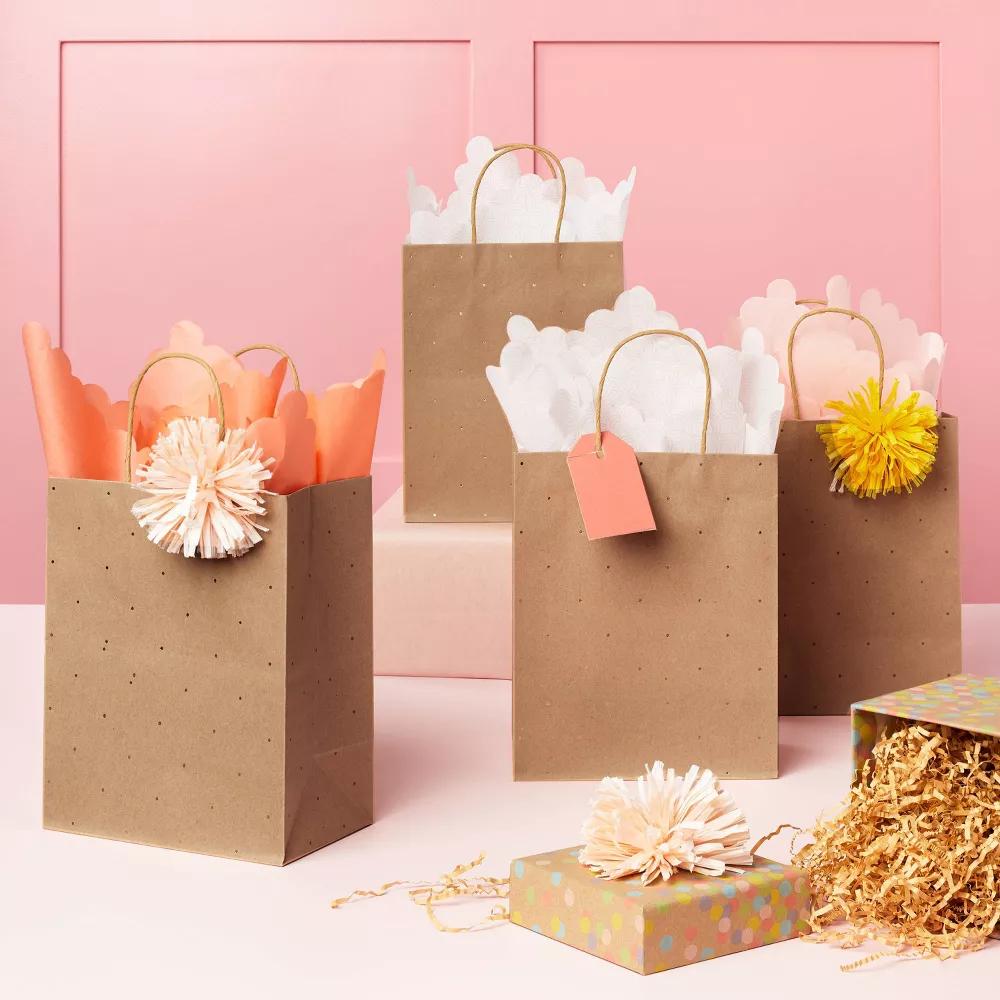 20ct Scalloped Edge Tissue Paper Coral - Multicolor Gift Packaging Accessories, Solid Pattern, 15.5" 24"