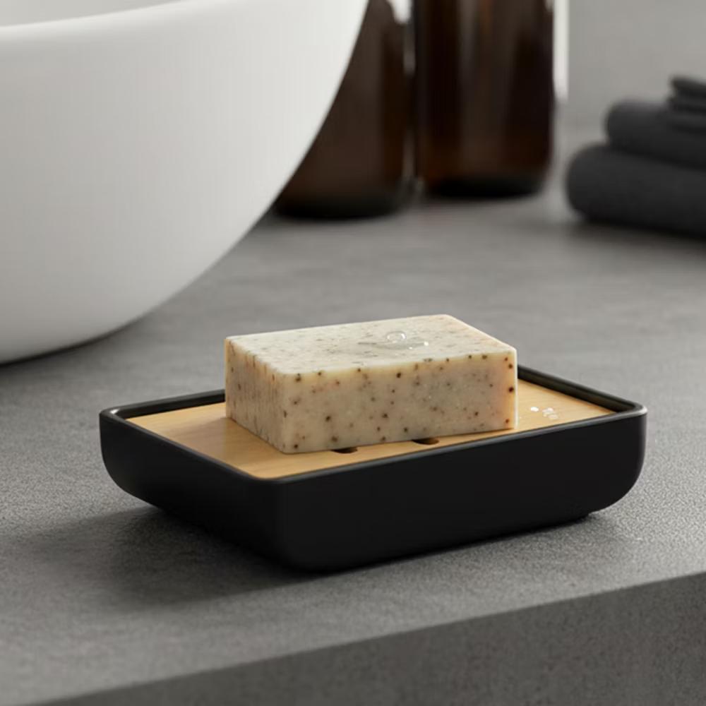 French Home Goods Minimalist Hand Soap Dish Rubber and Wood - Image 10