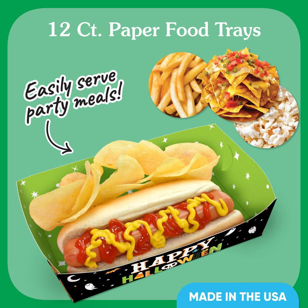 Jack-O'-Lantern Party Paper Food Trays, Disposable Food Boats for Kids Halloween Party, Double-Sided Meal Holders - 12 Ct - Image 4