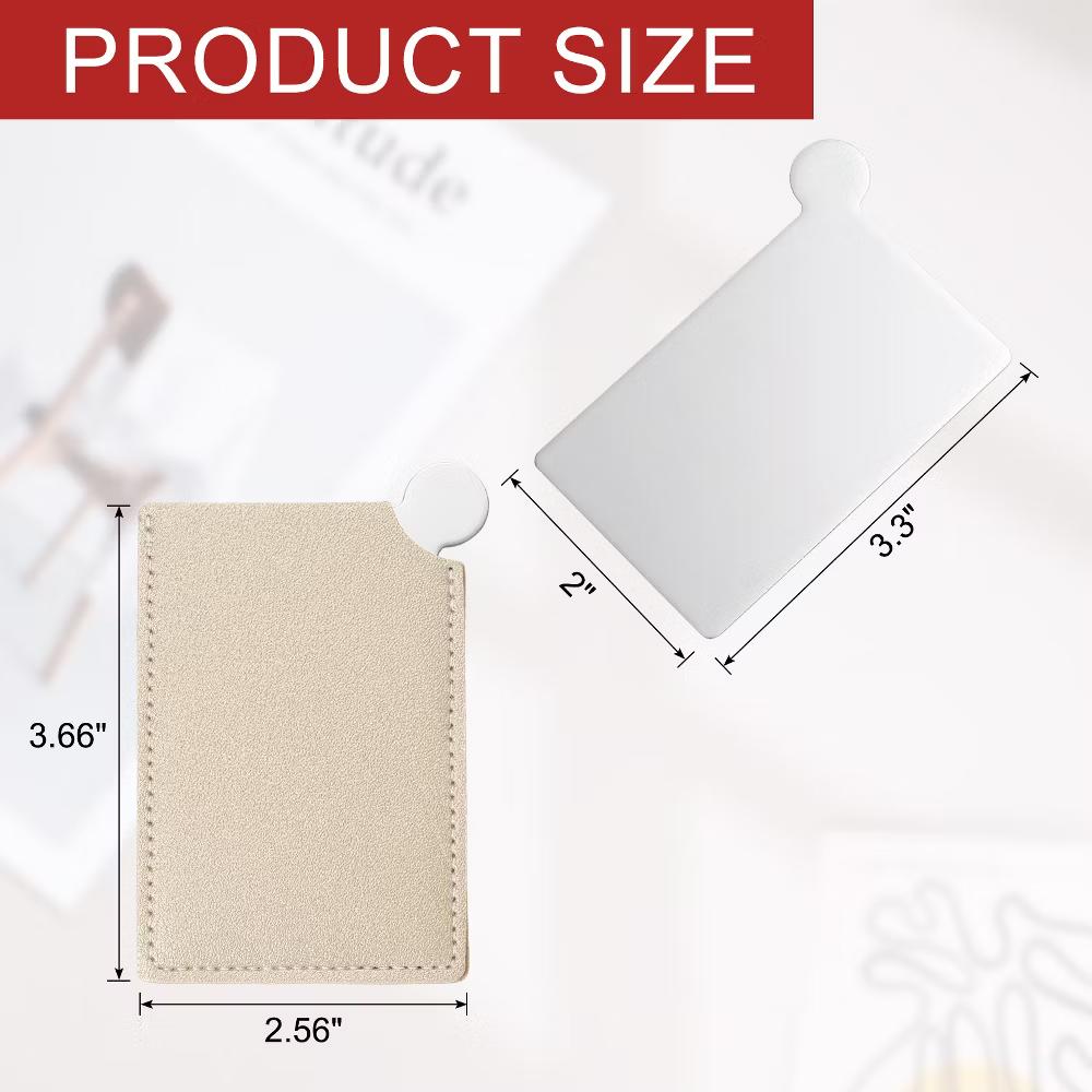 Small Rectangle Travel Women Portable Pocket Mirror with Leather Case 2 Pcs - Image 5