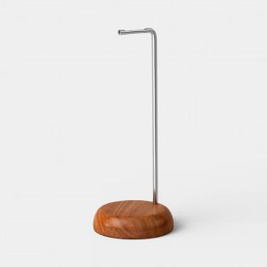 Sleek Wood and Metal Headphone Stand with Wooden Base
