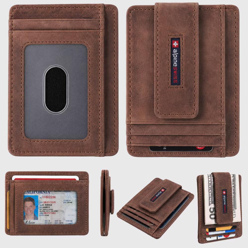Alpine Swiss Harper Mens RFID Slim Money Clip Front Pocket Wallet Minimalist Leather ID Card Holder - Image 54