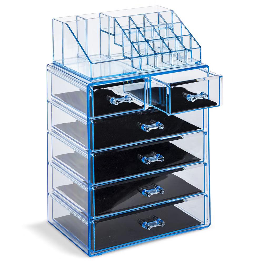 2 Piece Acrylic Makeup and Jewelry Storage Organizer Case (6 Drawers and Lipstick Tray) - Image 9