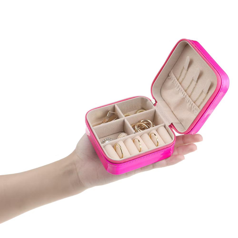 Travel Square Small Portable PU Leather Jewelry Organizer Case Storage - Image 16