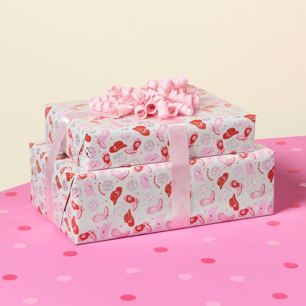 96"x30" Disco Cowboy Birthday Gift Wrapping Paper Pink