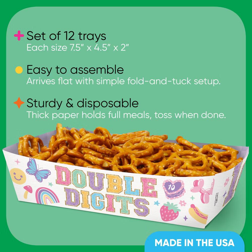 Preppy 10th Birthday Girl Paper Food Trays, Disposable Food Boats for Double Digits Pastel Party, Double-Sided Holders - 12 Ct - Image 5