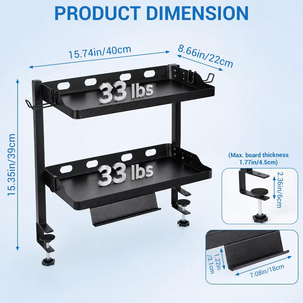 Adjustable 2-Tier over or Under Desk Mount Storage Rack –Multi-Functional Desktop and Under Desk Shelf Tray for Office Supplies - Image 7