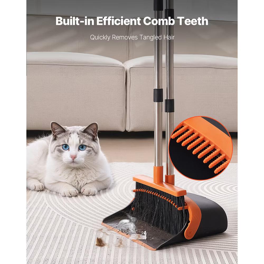 VEVOR Broom and Dustpan Set, Heavy Duty Dustpan and Broom Combo with Self-Cleaning Teeth, Metal Upright Standing Dust Pan with Long Handle, Black - Image 3