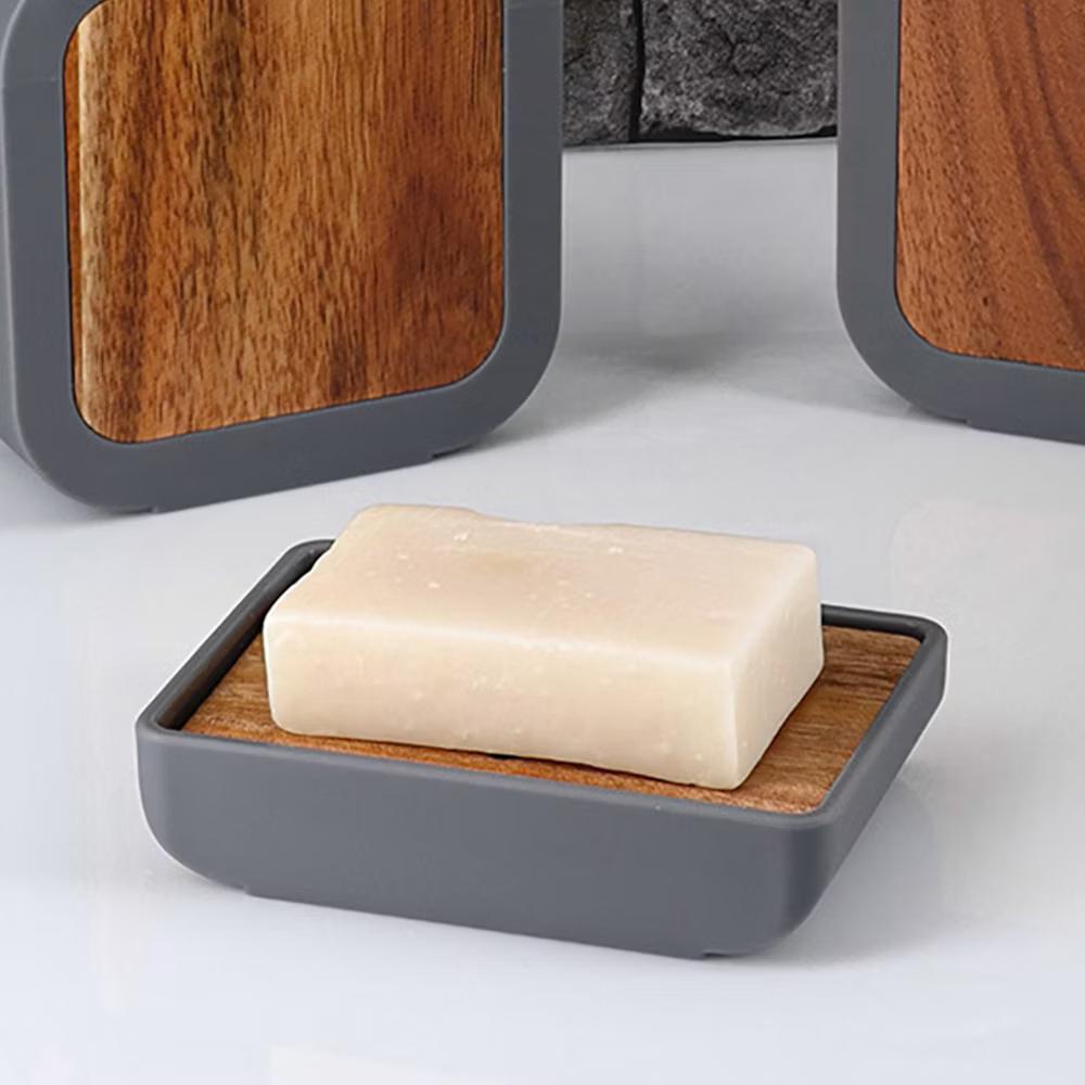 French Home Goods Minimalist Hand Soap Dish Rubber and Wood - Image 20