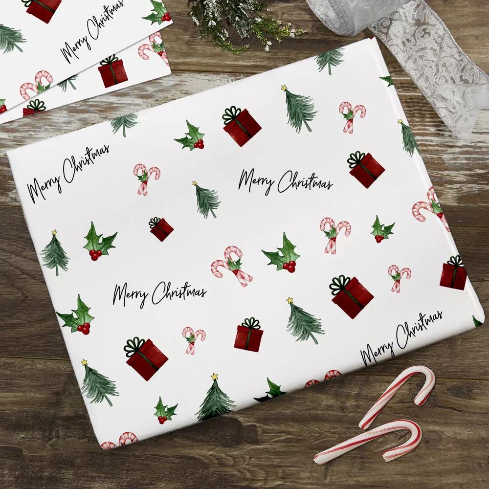 Personalization Mall Watercolor Christmas Icons Wrapping Paper Roll - Image 4