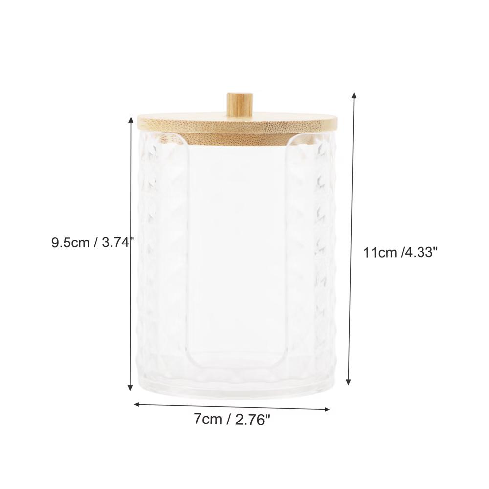 Acrylic Bamboo Wood Cotton Swab Jar for Bath Clear Wood Color 1 Pc - Image 10