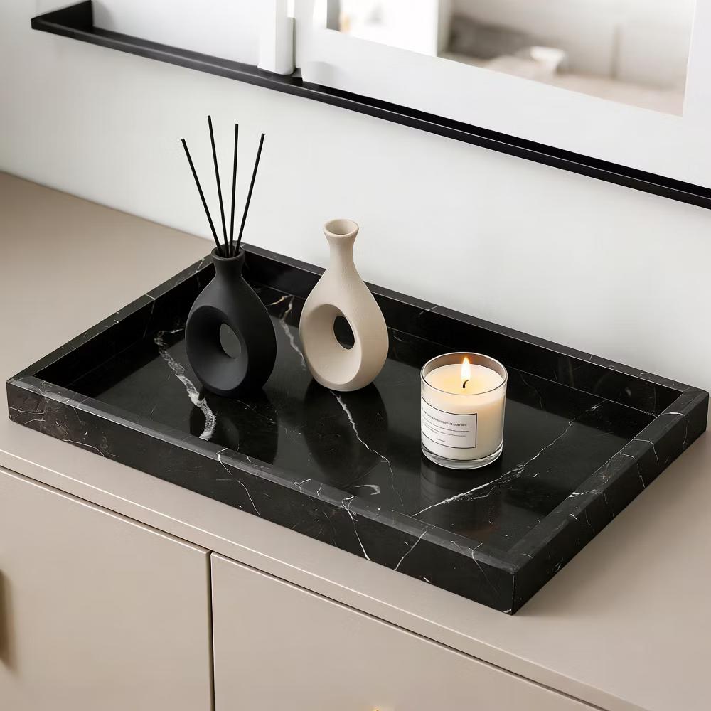 Elegant Natural Marble Jewelry Tray - 12x8" Dark Coffee Veined Stone Organizer for Bathroom, Kitchen, Dresser - Ideal for Perfume, Home Decor - Image 2