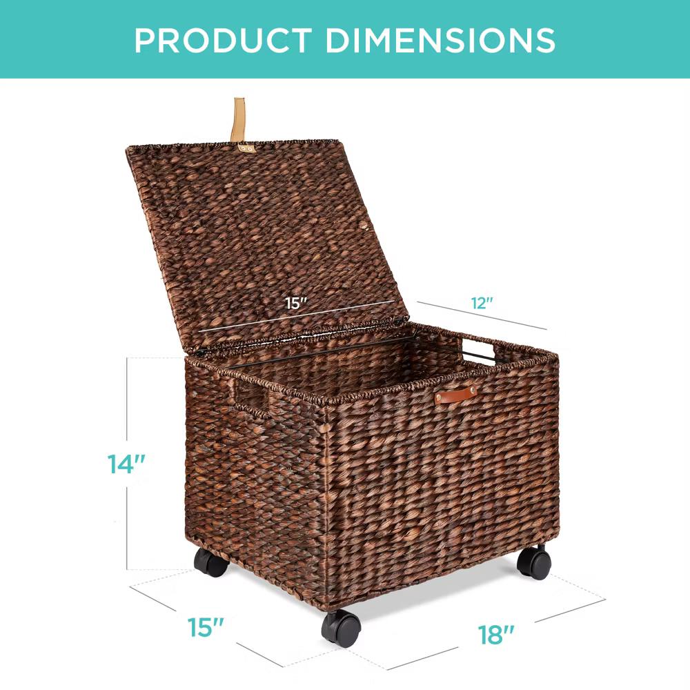 Best Choice Products Hyacinth Rolling Filing Cabinet Mobile Organizer Storage Basket w/ Lid, Locking Wheels - Natural - Image 7