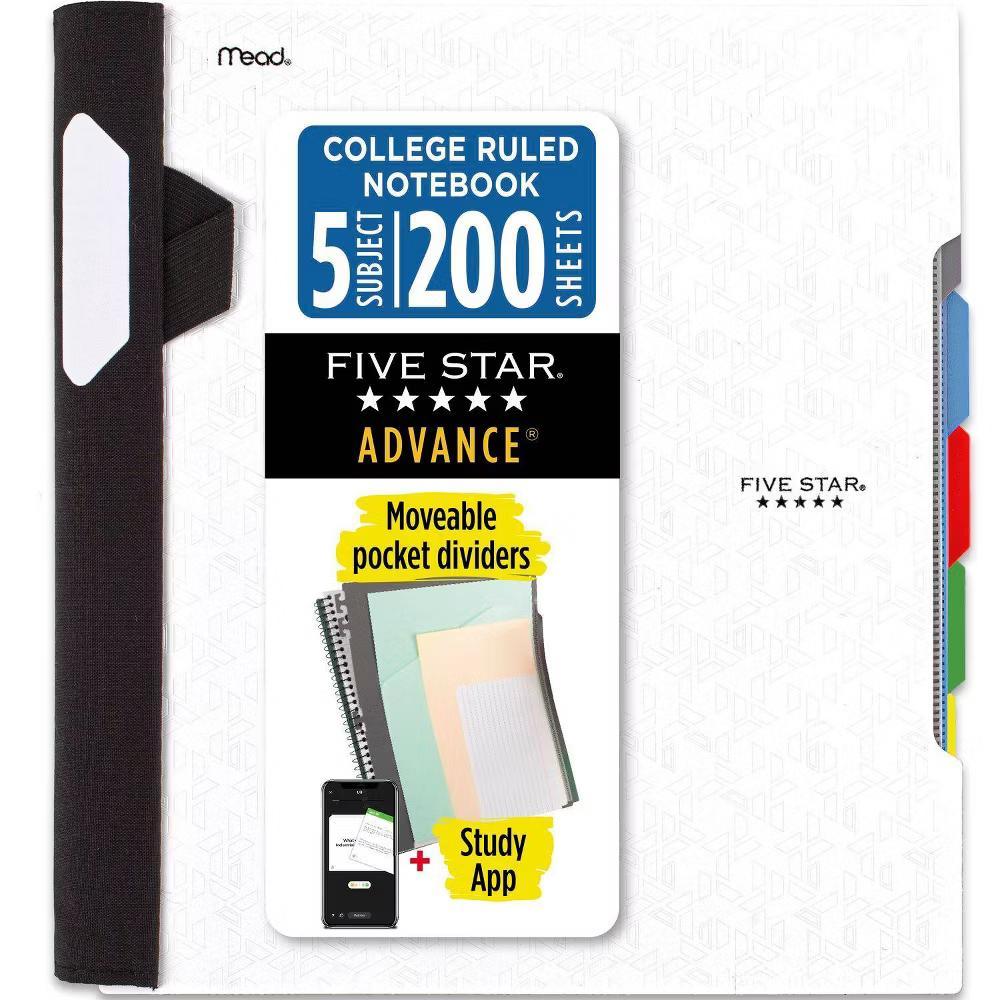 Five Star 200 Sheets 5 Subject College Ruled Spiral Notebook with Pocket Dividers White: School Supplies, 3 Hole Punched - Image 5