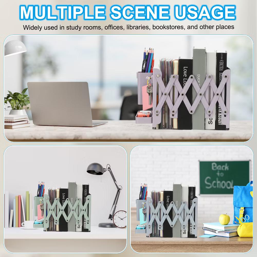 Adjustable Book Ends Heavy Duty Metal Adjustable Bookends Book Holders Organizer - Image 3