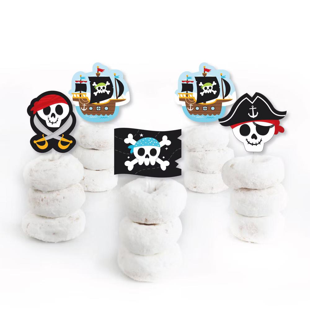Pirate Ship Adventures - Dessert Cupcake Toppers - Skull Birthday Party Clear Treat Picks - Set of 24 - Image 2