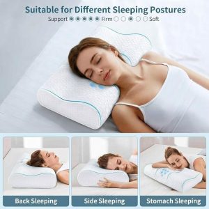 Neck pillow, 3-layer memory foam neck pillow for neck pain, cool and breathable, adjustable sandwich pillow
