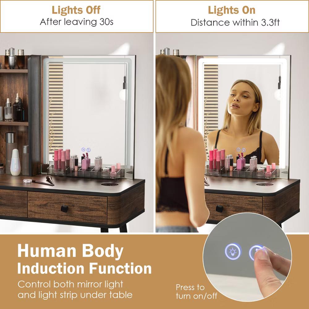 Vanity Set with Dimmable Lighted Mirror 3 Lighting Modes - Image 5