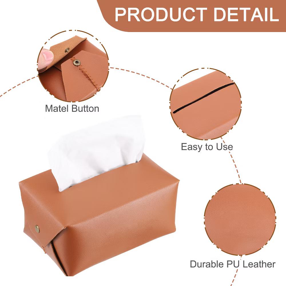 Rectangle PU Leather Tabletop Bathroom Kitchen Tissue Box Cover - Image 13