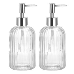Large Capacity Glass Soap Dispenser With Durable Pump 2 Pcs