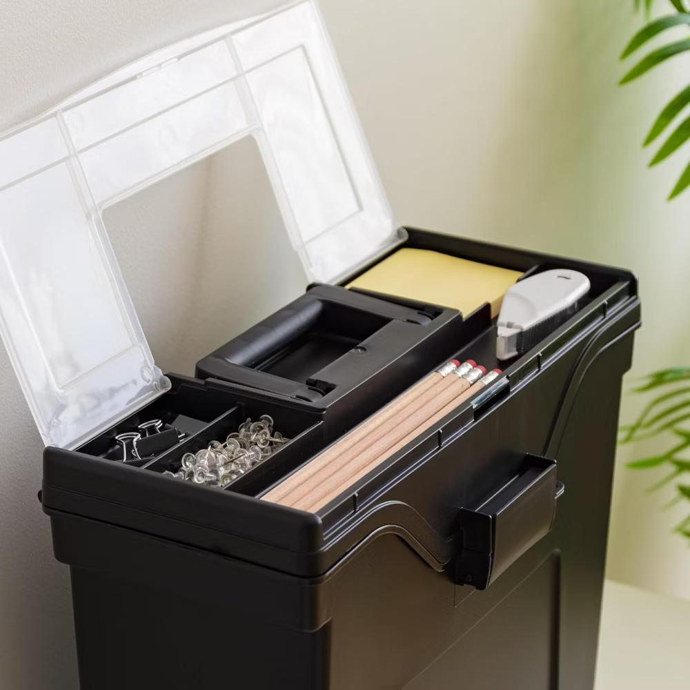 Portable File Box With Handle, Letter Files, Lockable, Black - Image 7