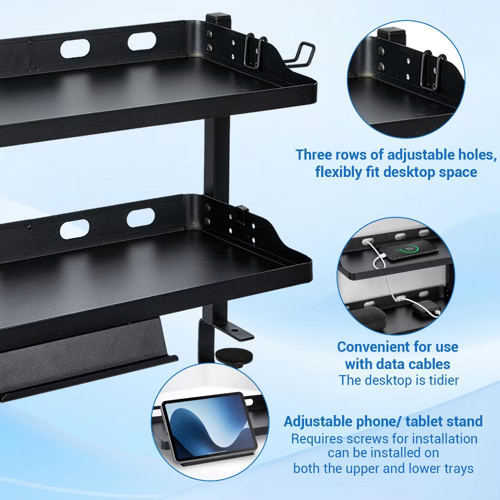 Adjustable 2-Tier over or Under Desk Mount Storage Rack –Multi-Functional Desktop and Under Desk Shelf Tray for Office Supplies - Image 4