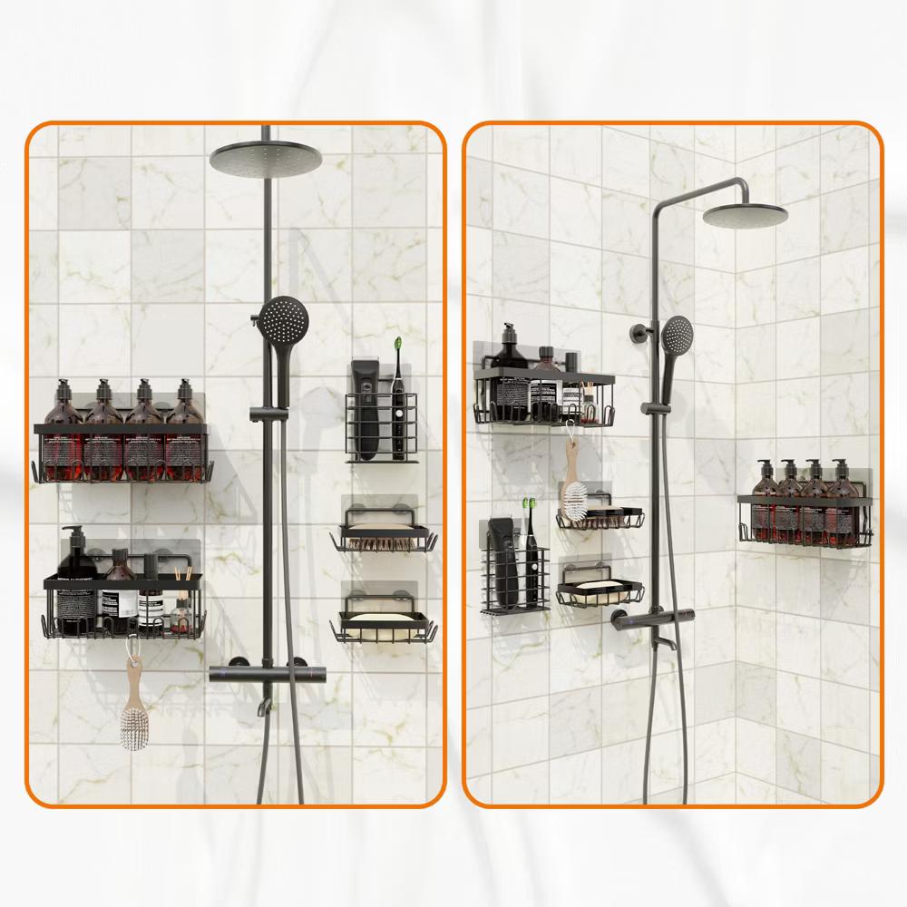 5-Pack Shower Caddy Set – Rustproof Stainless Wall Storage with Adhesive Mount for Bath or Sink - Image 5