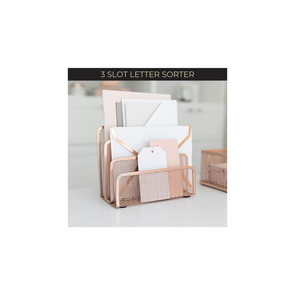 Blu Monaco 3 Tier Metal Mesh Letter Sorter - Available in Aqua, Black, Gold, Pink, Rose Gold, and White - Image 32
