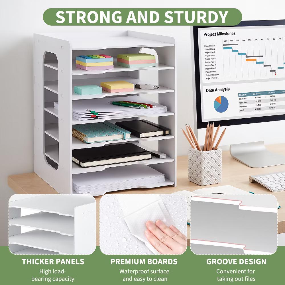 Multi-Layer Desktop File Organizer, Adjustable A4 Paper Storage Rack, Waterproof PVC Wood Plastic Board, Office Desk Folder Holder - Image 24